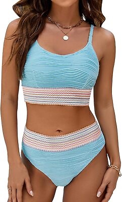 #ad Blooming Jelly Women#x27;s High Waisted Bikini Sets Two Piece Swimsuit Scoop Neck Te $70.26
