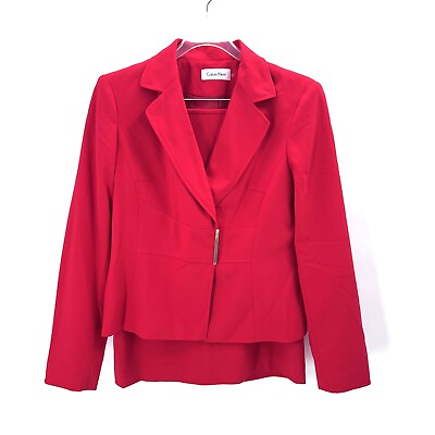 #ad Calvin Klein 2 PC Red Blazer Jacket Skirt Suit Set Executive Career Women 12 $49.99