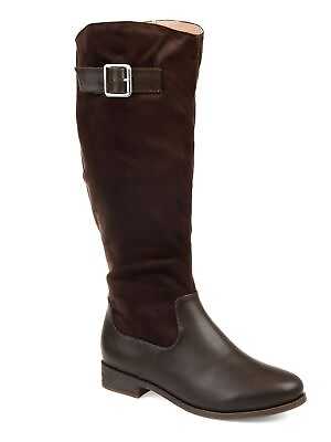 #ad JOURNEE Womens Brown Wide Calf Almond Toe Stacked Heel Zip Up Boots 8.5 $18.99