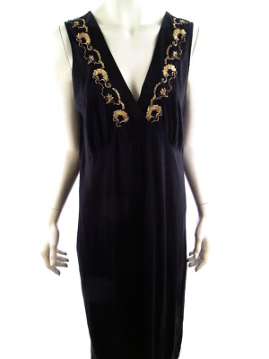 #ad Size 16 44 Black Long Maxi Dress Short Sleeve Embroidery $35.62