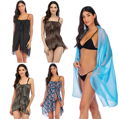 Women#x27;s Swimwear Bikini Cover Up Sheer Beach Wrap Skirt Sarong Pareo Maxi Dress $11.49