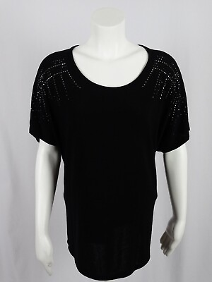 #ad #ad Womens VOCAL Beautiful Black Short Sleeve Shoulder Stones Plus Size Top $27.16