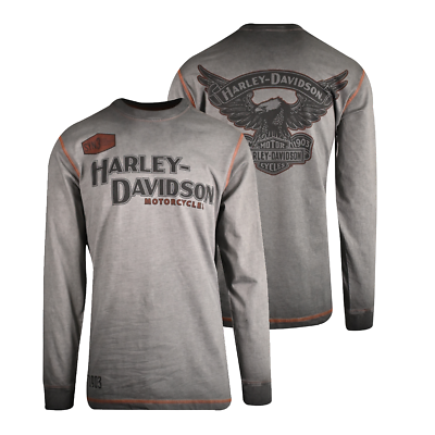 Harley Davidson Men#x27;s T Shirt Grey Distressed Iron Block Long Sleeve S48 C $45.00