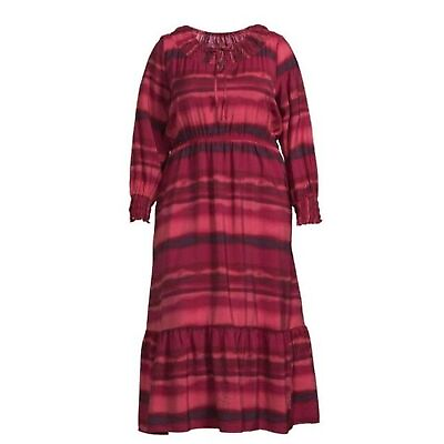 #ad TERRA amp; SKY Peasant Tiered Long Sleeve Maxi Dress Plus 4X Washy Stripe Rose NWT $25.00