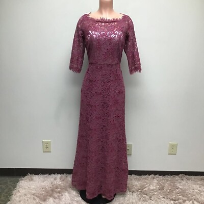 JS Collections Womens Gown Dress Purple Floral Lined Maxi 3 4 Sleeve Lace 10 New $37.36
