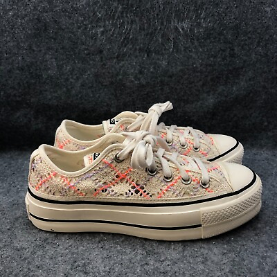 Converse Shoes Women#x27;s 8 Taylor AS Boho Cream Crochet Platform Sneakers Trainers $49.95