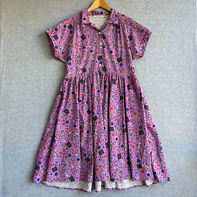 #ad Lorraine Little Party Dress Womens Sz 10 Purple Teacher School Print Shirt AU $49.99