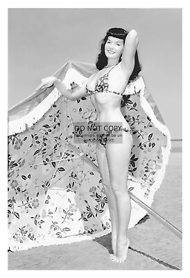 #ad BETTIE PAGE SEXY CELEBRITY HOLLYWOOD MODEL IN BIKINI ON BEACH 4X6 PHOTO $7.97