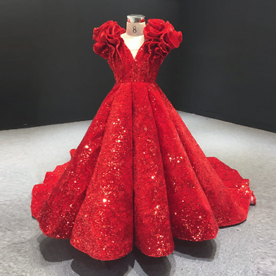 #ad Red Flower Girl Dresses For Ball Gown Sleeves Sequins Sparkle Pageant Dresses $244.26