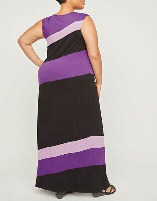 #ad AnyWear by Catherines Plus Purple Stripe Maxi Dress 3X 26 28W Spring Summer $44.99