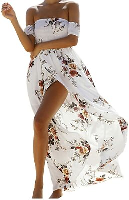 Vansha Women’s Boho Off Shoulder Strapless Summer Beach Floral Slit Maxi Dress $43.99