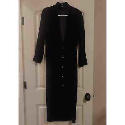 #ad Vintage Velour Long Sleeve Black Maxi Dress with Rhinestone Closure amp; Collar E $48.95
