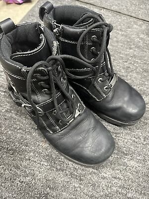 #ad Harley Davidson Women#x27;s Tegan Lace Up Leather Boots D84424 Black Buckles Size 8M $45.00