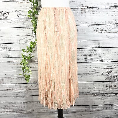 #ad Ruby Rd. Skirt 14 Petite Peach Gray Sheer Pleated Tassels Boho Modest Wedding $19.97