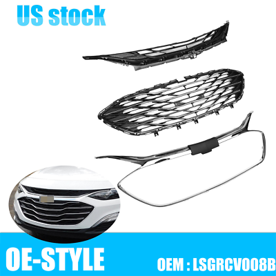 #ad For Chevrolet Malibu 2019 2023 Front Bumper Upper Lower Grill Grille Chrome 3PCS $104.99