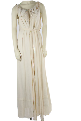 #ad BCBG Max Azria Off White Silk Sequin Backless Ruffle Long Maxi Gown Dress Size S $90.99