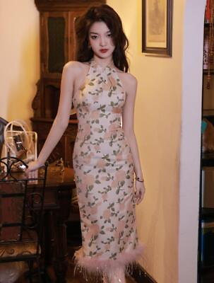 #ad #ad Elegant Halterneck Flowers Bodycon Fishtail Gown Banquet Party Evening Dress $107.99