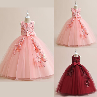 #ad Kids Girls Princess Lace Dresses Party Wedding Bridesmaid Formal Gown Maxi Dress $26.39