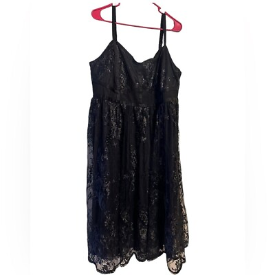 #ad Torrid size 20 Black Cocktail Formal Dress Midi Floral Design Mesh Layer NEW $59.99