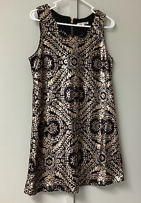 #ad Miami Black and Gold Sequined Mini Party Dress Size Large Sleeveless Scoop Neck $19.99