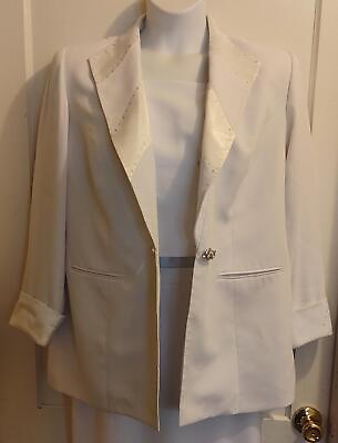 #ad White 3 Piece Sequin Trimmed Jacket amp; Pencil Skirt Suit by E.M.R. Suits Sz 12 $19.99