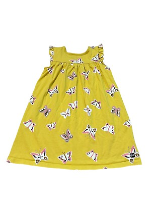 #ad Tea Collection Girls Dress Butterfly Print 100% Cotton Ruffle Yellow Pink Size 6 $12.90