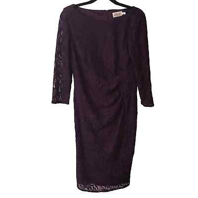 #ad Eliza J Size 10 Lace Bodycon Sheath Lined Cocktail Dress 3 4 Sleeve Purple $30.00