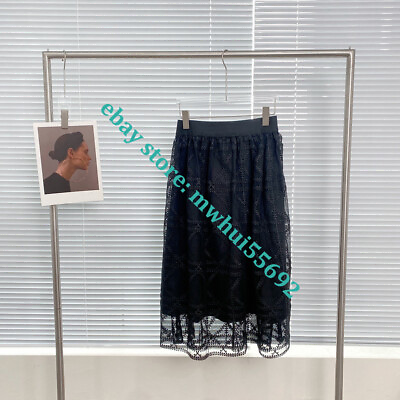 #ad 2024 Spring Summer New Hollow Water soluble Lace Long Skirt Black Apricot SML $58.00