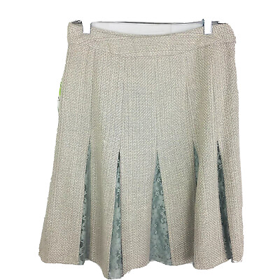 #ad Worthington Skirt Women A Line Blue Green Woven Tweed Lace Pleated Flare Small 6 $8.04