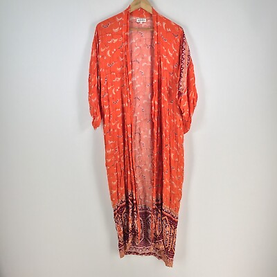 #ad ARnhem womens kimono duster robe size S orange geometric maxi 3 4 sleeve 079557 AU $89.95