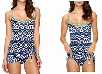 #ad Bleu Rod Beattie Road to Morrocco UW Skirted Navy Ikat 1 PC Size 4 Swimsuit NWT $32.25
