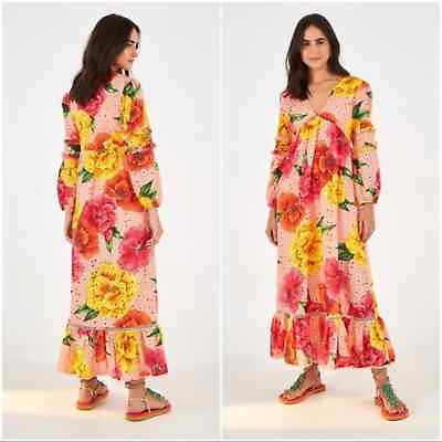 #ad NWT Farm Rio Chita Eyelet Floral Maxi Dress Long Sleeve Slip Liner Women Size XS $143.10