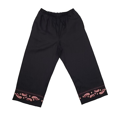 #ad Style amp; Co Linen Embroidered Cropped Pants Drawstring Paisley Hem Boho Petite S $26.90
