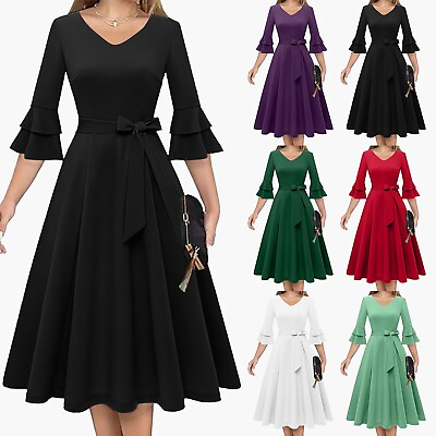 #ad #ad Women#x27;s Cocktail Dresses V Neck Double Flared Sleeve Formal Demure Dresses $23.37