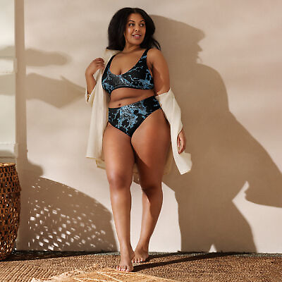 #ad New Women#x27;s Size XS 3XL High Waisted Bikini Set Swimwear Black Blue Remove Pads $38.35