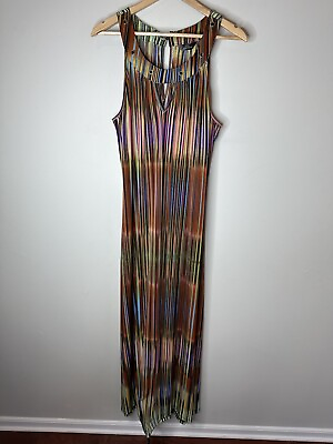#ad Mlle Gabrielle Bright Colorful Stretch Abstract Lines Sleeveless Maxi Dress 2X $33.99