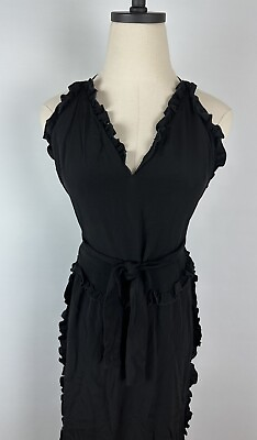 #ad VTG 70s ALBERT CAPRARO Black Maxi Dress XS Ruffled Wrap Low Back Halter FLAW $44.99