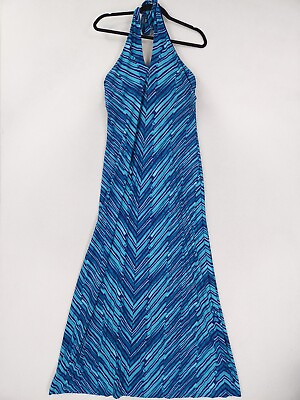 #ad Tommy Bahama Dress Womens Medium Blue Striped Halter Neck A Line Maxi Summer $39.92