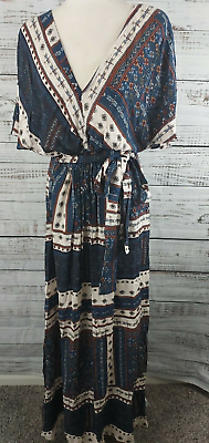 #ad #ad Unbranded Womans Sz XS Pullover Maxi Dress Short Slit Sleeves Tie Vneck Pockets $20.00