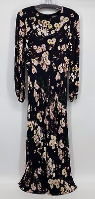 #ad MINT VELVET Maxi Floral Dress Black Size 8 Long Sleeve Zipper $24.99
