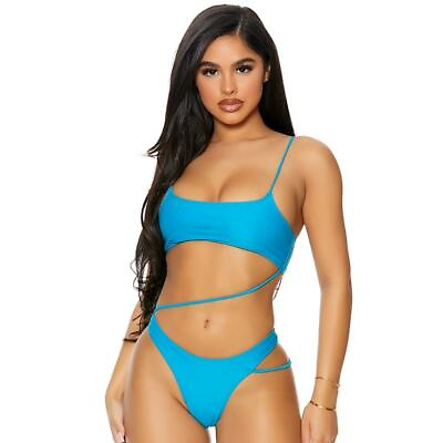 #ad Cut Out One Piece Swimsuit Strappy Accent High Leg Thong Monokini Teal 441411 $24.74