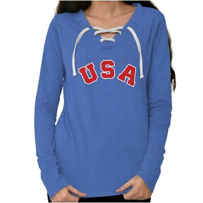 4th of July Independence Day American USA Womens Long Sleeve Laceup T Shirt $19.99