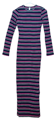 #ad Ladies Size XSS Maxi Dress Long Sleeve Purple pink And White Striped Ships Free $12.50