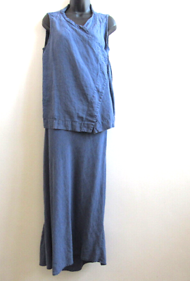 #ad Bryn Walker Top Skirt Set Womens Medium Large Blue Linen Suit $39.87