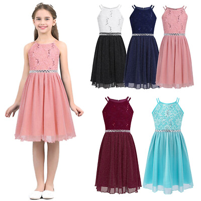 #ad #ad Big Girls Shiny Sequins Floral Lace Dress Bridesmaid Wedding Flower Girl Dresses $6.89