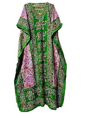 #ad Green Long Kaftan dress Hippy Boho Maxi Plus Size Women Caftan Tunic Dress Night $11.95