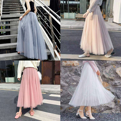 #ad Women#x27;s Long Skirt Mesh Fairy Skirt New Tulle Skirt Long Midi Skirt Dress $17.86