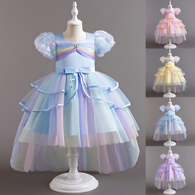 #ad Girl Baby Puff Sleeve Square Neck Flower Tutu Dress Evening Cocktail Party Dress $40.39