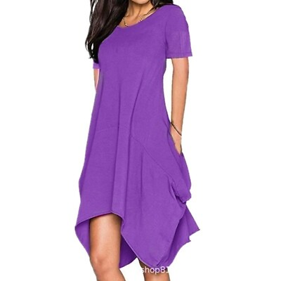Women Long Sleeve Casual Tunic Pocket Dress Solid Round Neck Loose Plus Sundress $25.60