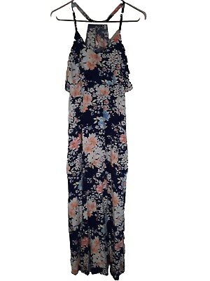 LC By Lauren Conrad Navy Floral Maxi Dress Sz S $13.99
